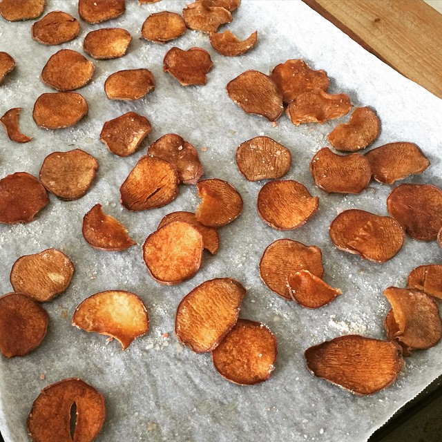 Sweet potato chips (baked in oven)